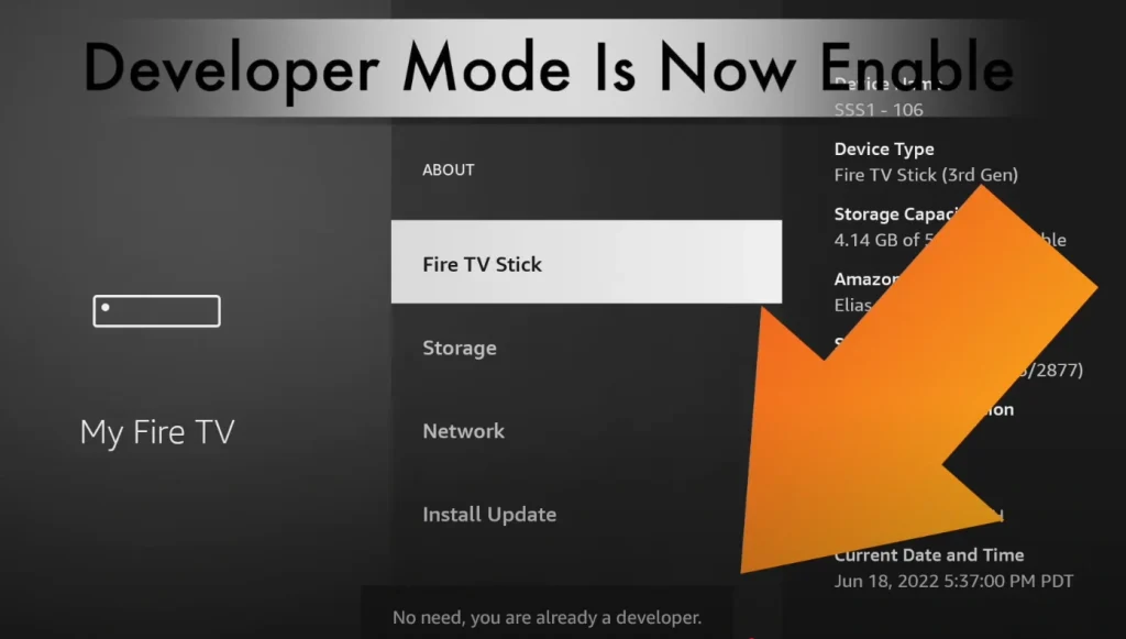 Mode Options pour les développeurs activé